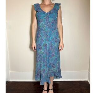 Vintage Blue Paisley Midi Dress Size 12